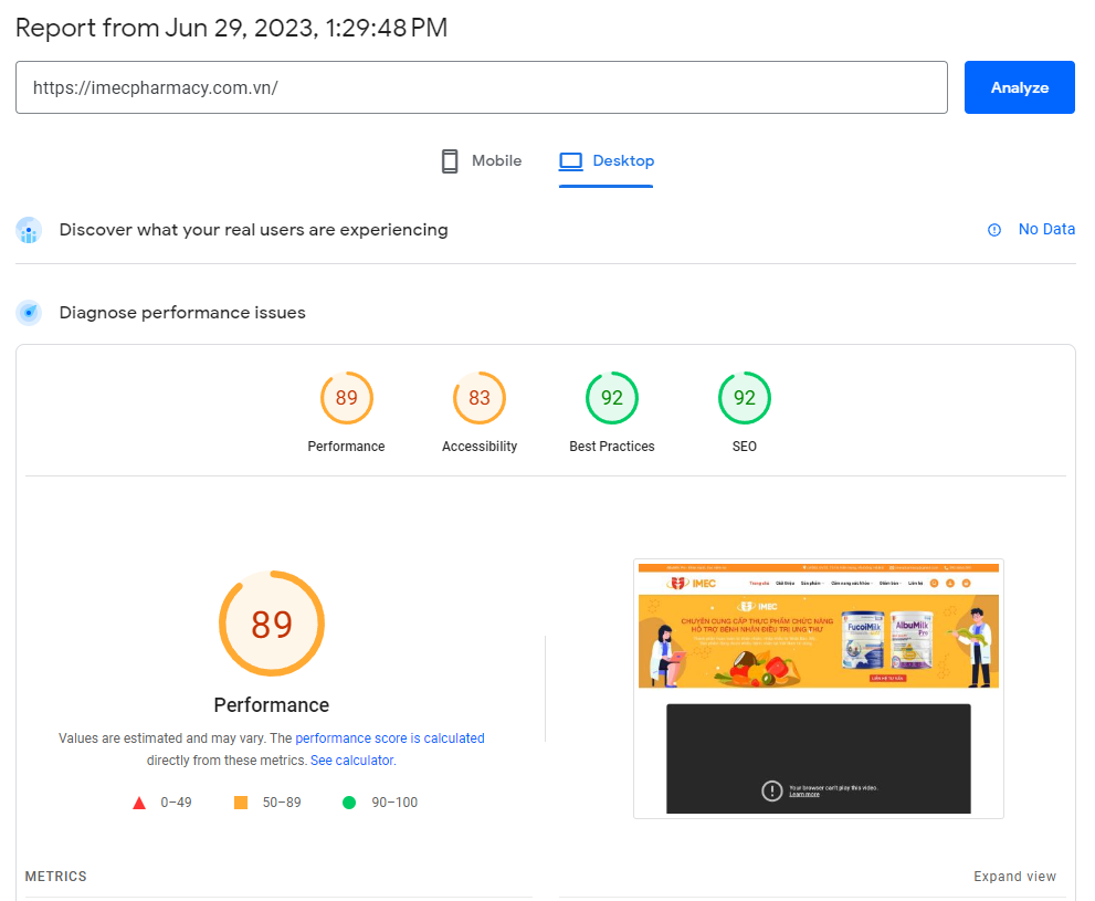 imecpharmacy page speed